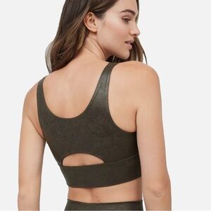 New Offline by Aerie Crackle Faux Leather Keyhole Back Sports Bra Dk Green XS
